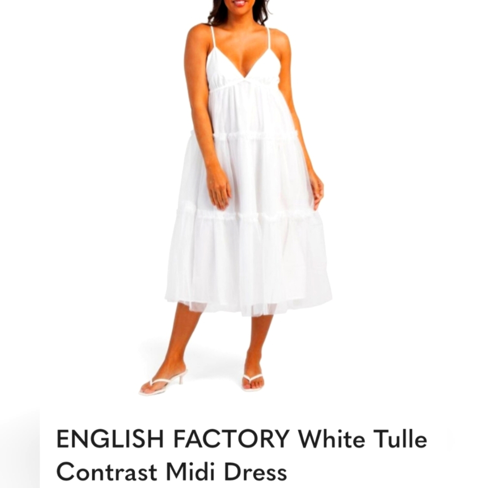 English Factory White Tulle Contrast Midi Dress